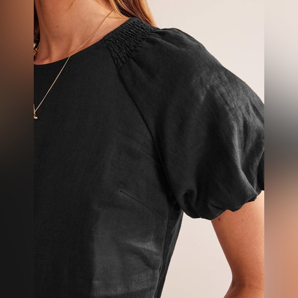NWT Boden linen Black Puff Sleeve detail mini Dress smocked size 6 TALL - Picture 4 of 8
